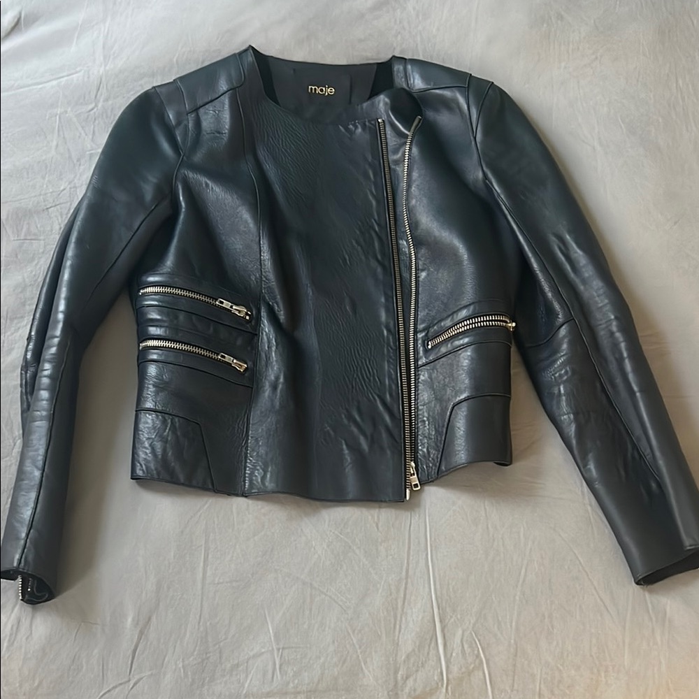 Maje navy Leather Jacket